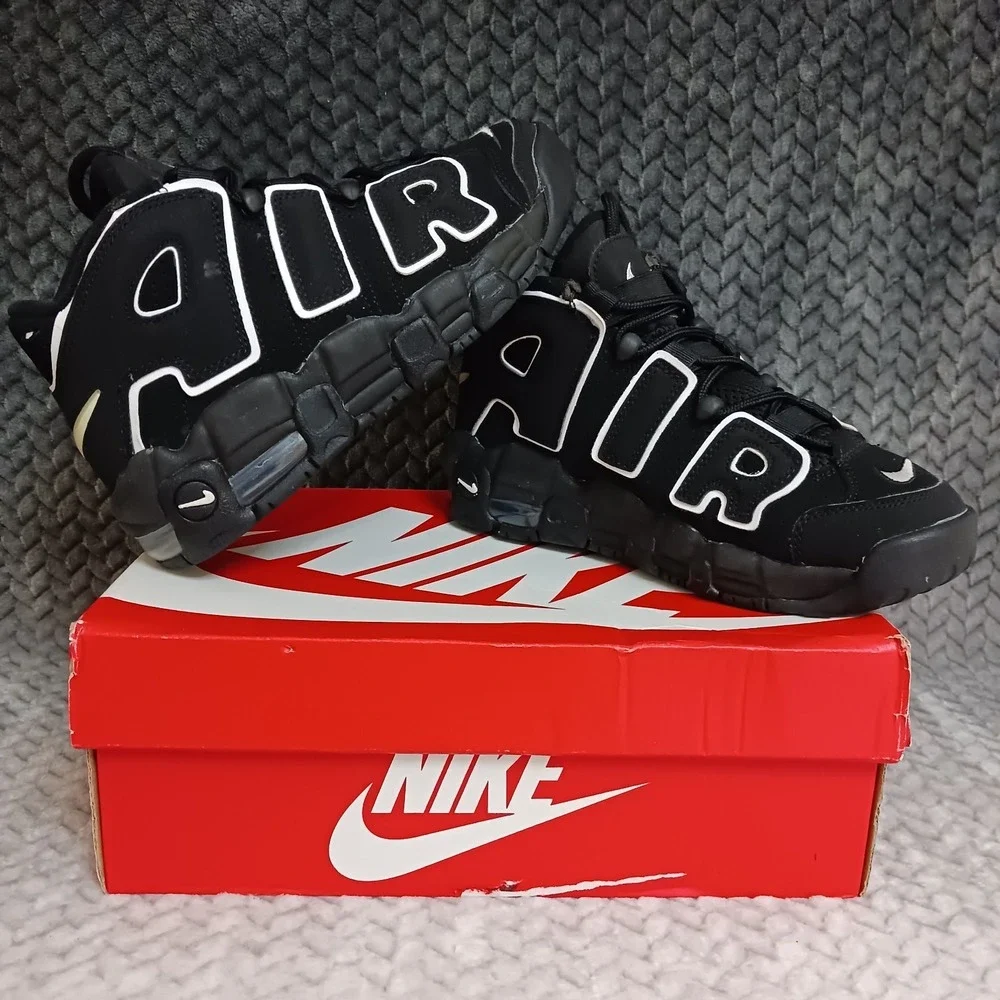 Nike Air More Uptempo GS Black White Black Youth Basketball Shoes Size 5.5Y
